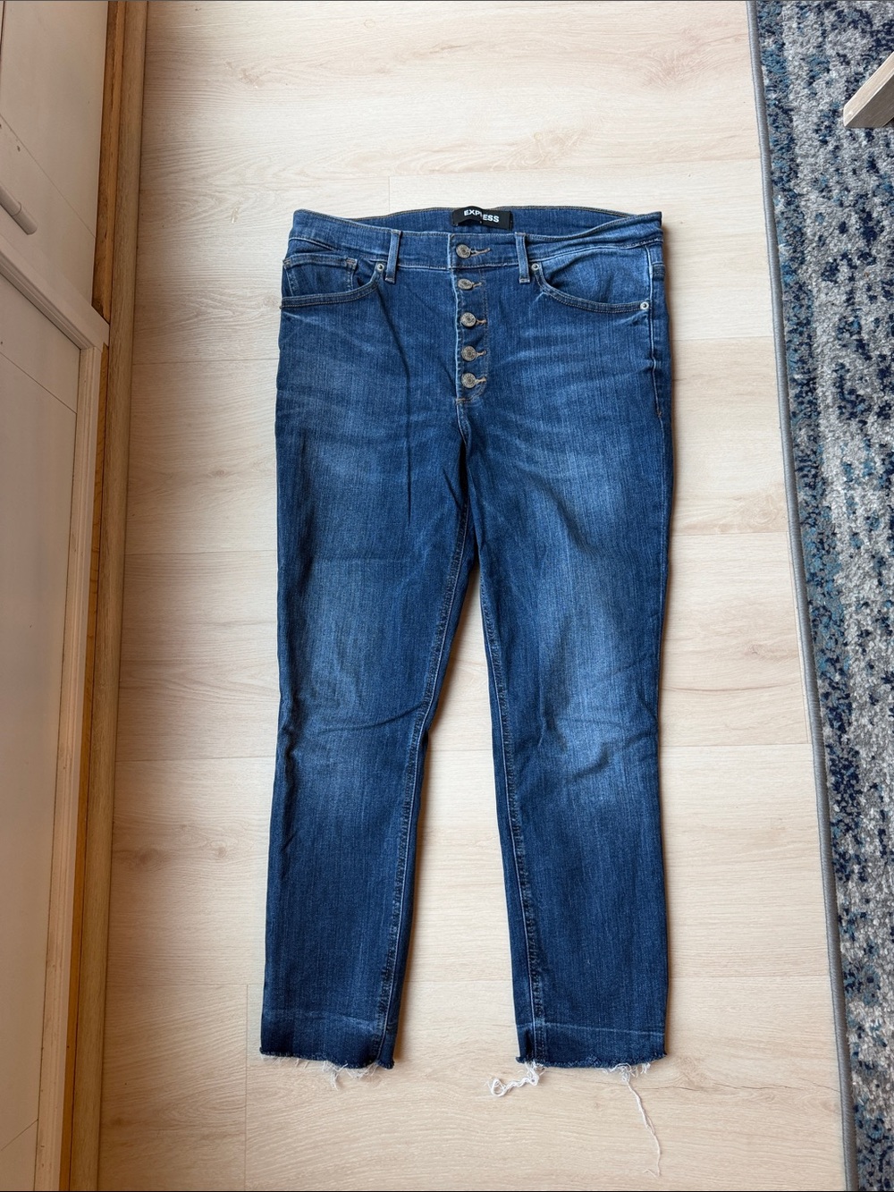 Express Dark Blue High-Rise Button-Fly Cropped Skinny Jeans